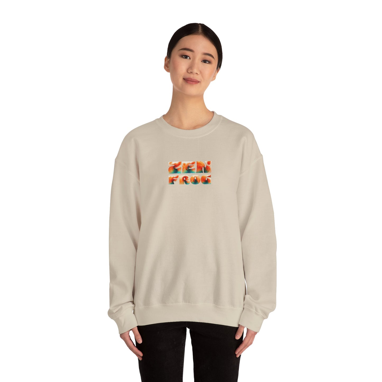 Zen Frog Crewneck Sweatshirt | Cozy Unisex Pullover for Relaxation, Ideal Gift for Nature Lovers, Perfect for Lounging and Casual Outings, Moon, Gift for Him, Gift for Her