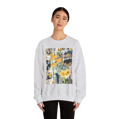 Vibrant Art Sweatshirt for Creatives, Cozy Fall Layering, Gift for Artists, Unique Graphic Pullovers, Casual Everyday Wear, Abstract, Vintage, Collage, Crewneck, Cool Hoodies