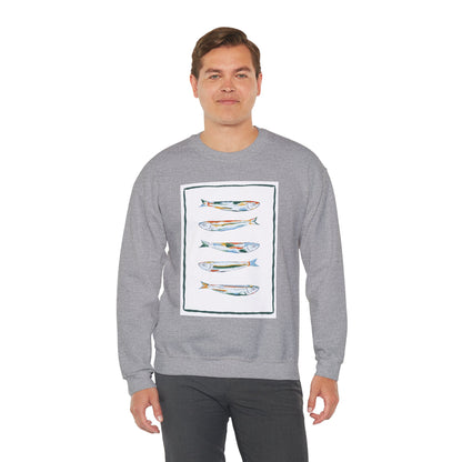Row of Funky Fish Design Crewneck Sweatshirt - Cozy Unisex Apparel, Perfect for Fishing Lovers, Gift for Nature Enthusiasts, Casual Wear, Artsy Crewnecks, Quirky Fish, Fun Art, Comfy Sweatshirts