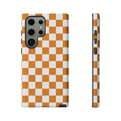 Orange Checkerboard Phone Case, Stylish Tough Cases for Protection, Gift for Friends, Trendy Cell Phone Accessories, Statement Tech Gear