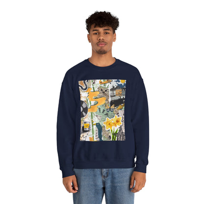 Vibrant Art Sweatshirt for Creatives, Cozy Fall Layering, Gift for Artists, Unique Graphic Pullovers, Casual Everyday Wear, Abstract, Vintage, Collage, Crewneck, Cool Hoodies