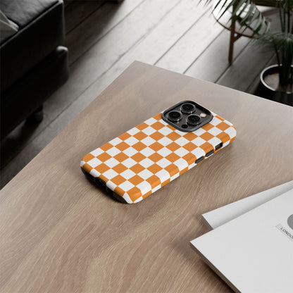 Orange Checkerboard Phone Case, Stylish Tough Cases for Protection, Gift for Friends, Trendy Cell Phone Accessories, Statement Tech Gear