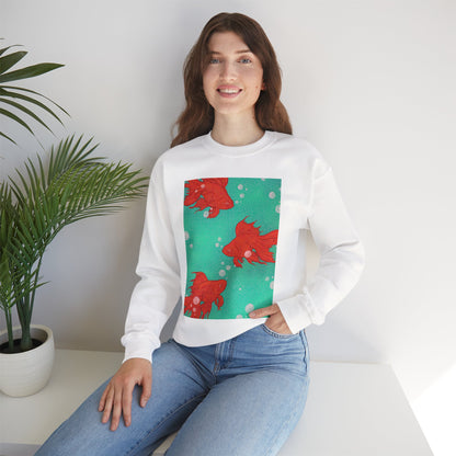 Colorful Fish Graphic Crewneck Sweatshirt, Cozy Unisex Sweater, Fun Graphic Top, Ideal Gift for Fish Lovers, Casual Everyday Wear, Comfy Goldfish Crewneck