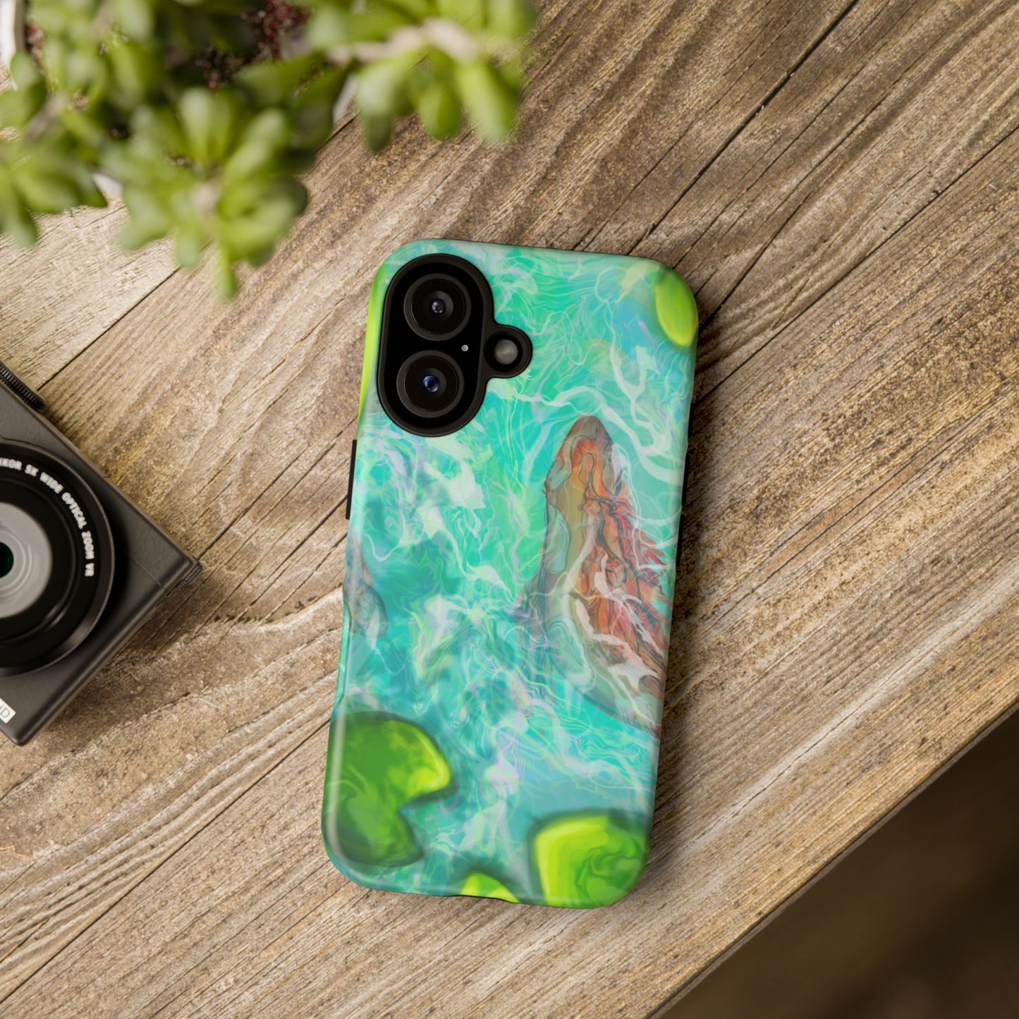 Watercolor Phone Case, Nature Lover Gift, Tough Phone Cover, Phone Accessory, Unique Design for Spring/Summer, Lily Pad, Fish Pond