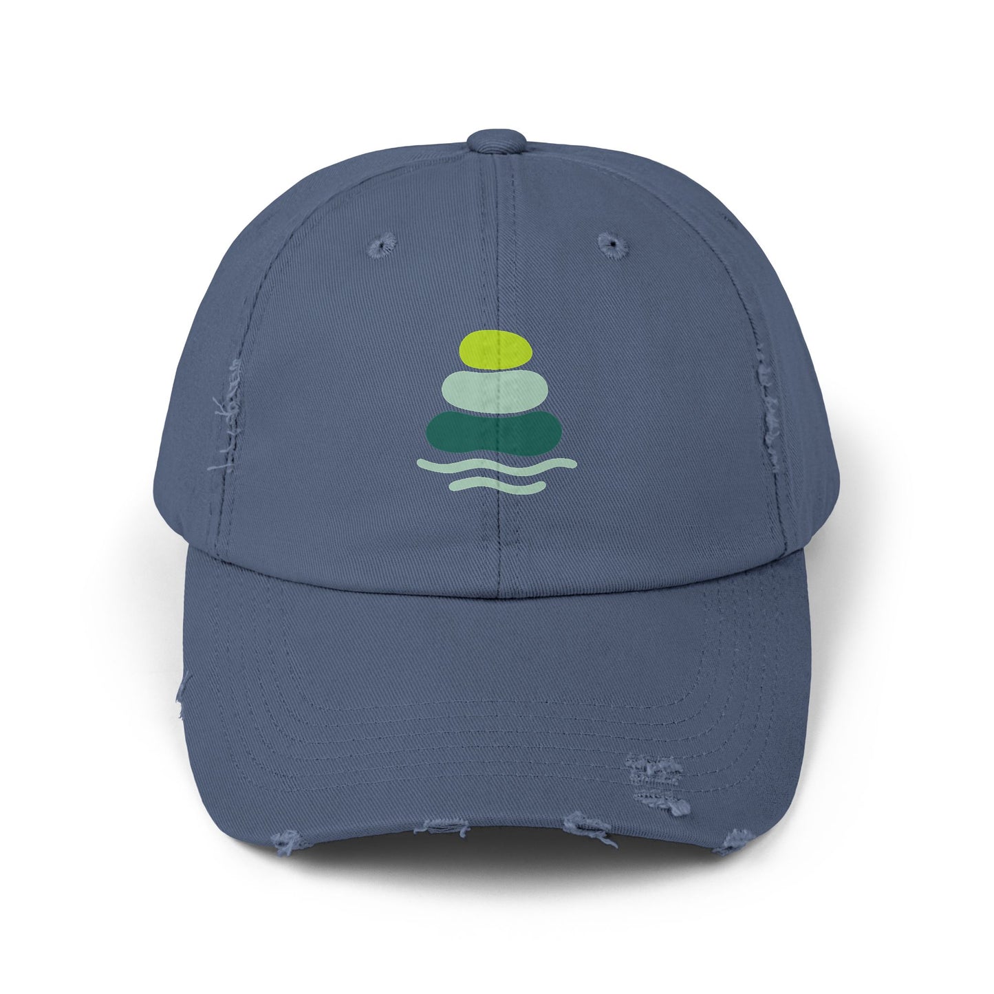 Relaxed Unisex Distressed Cap with Peaceful Stone Design, Casual Hat for Nature Lovers, Summer Accessory, Gift for Her/Him, Outdoor Wear, Serene, Mindfulness Gifts