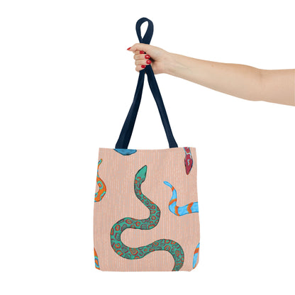 Snake Print Tote Bag, Eco-Friendly Shopping Bag, Trendy Beach Carryall, Boho Style Gift, Unique Art Tote, Grocery Tote Bag