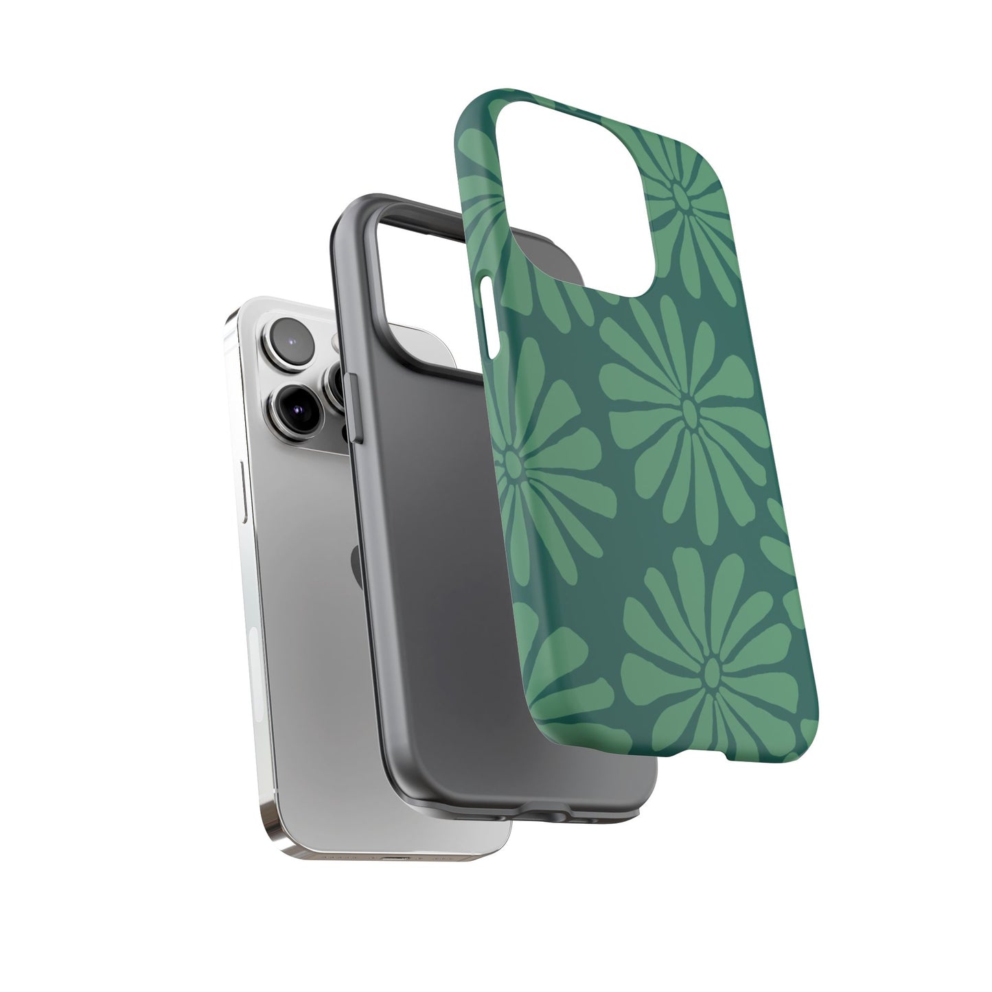 Stylish iPhone Case, Floral Phone Cover, Tough Phone Cases, Green Daisy Design, Unique Gift for Her, Spring Accessories