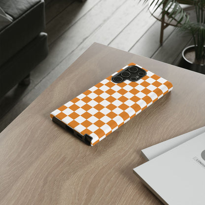Orange Checkerboard Phone Case, Stylish Tough Cases for Protection, Gift for Friends, Trendy Cell Phone Accessories, Statement Tech Gear