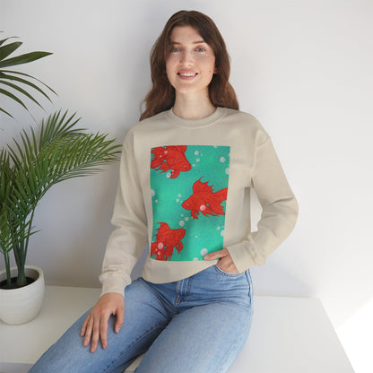 Colorful Fish Graphic Crewneck Sweatshirt, Cozy Unisex Sweater, Fun Graphic Top, Ideal Gift for Fish Lovers, Casual Everyday Wear, Comfy Goldfish Crewneck
