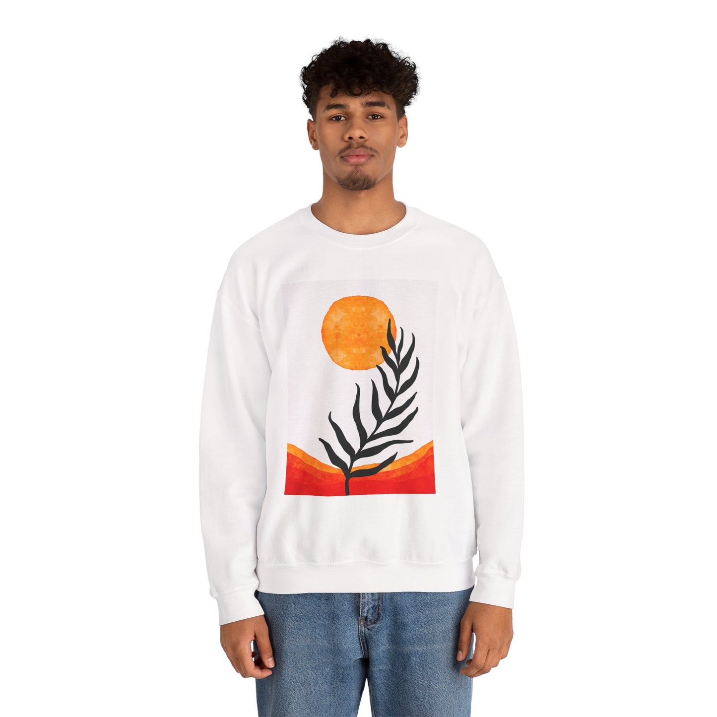 Bohemian Sun & Leaf Crewneck Sweatshirt, Cozy Unisex Sweatshirt, Nature-Inspired Apparel, Fall Fashion, Gift for Nature Lovers