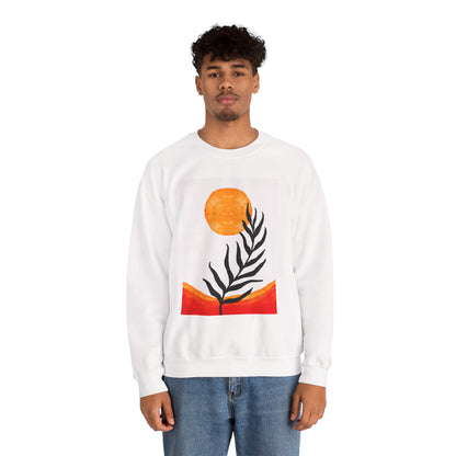 Bohemian Sun & Leaf Crewneck Sweatshirt, Cozy Unisex Sweatshirt, Nature-Inspired Apparel, Fall Fashion, Gift for Nature Lovers
