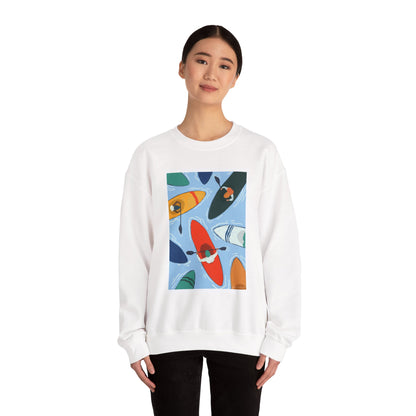 Colorful Kayak Print Crewneck Sweatshirt, Cozy Unisex Pullover, Perfect for Outdoor Lovers, Kayaking Gift, Summer Vibes, Artsy Crewneck, Comfy Pullover, Funky, Quirky Art