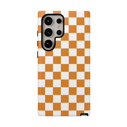 Orange Checkerboard Phone Case, Stylish Tough Cases for Protection, Gift for Friends, Trendy Cell Phone Accessories, Statement Tech Gear