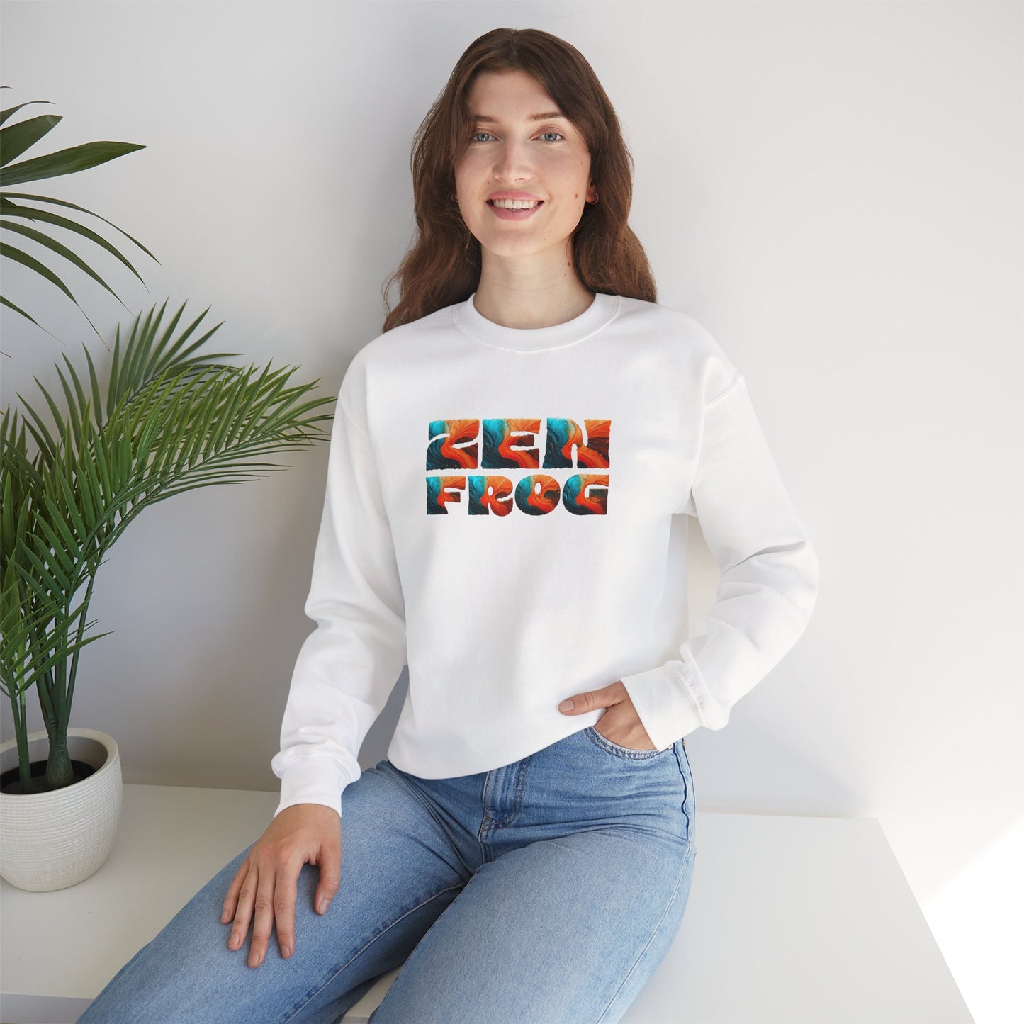 Zen Frog Crewneck Sweatshirt, Cozy Unisex Sweatshirt, Relaxed Fit Fashion, Perfect Gift for Friends, Everyday Style, Casual Wear, Simple Moon Design, Gift for Him, Gift for Her
