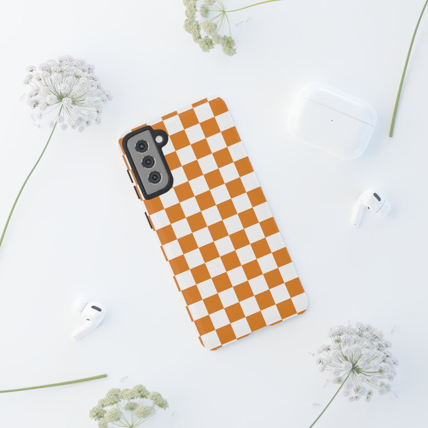 Orange Checkerboard Phone Case, Stylish Tough Cases for Protection, Gift for Friends, Trendy Cell Phone Accessories, Statement Tech Gear