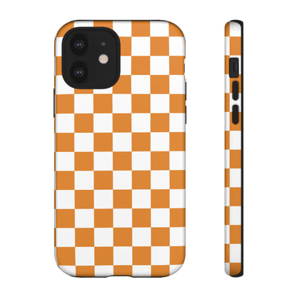Orange Checkerboard Phone Case, Stylish Tough Cases for Protection, Gift for Friends, Trendy Cell Phone Accessories, Statement Tech Gear