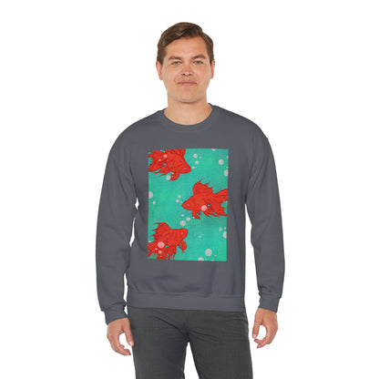 Colorful Fish Graphic Crewneck Sweatshirt, Cozy Unisex Sweater, Fun Graphic Top, Ideal Gift for Fish Lovers, Casual Everyday Wear, Comfy Goldfish Crewneck