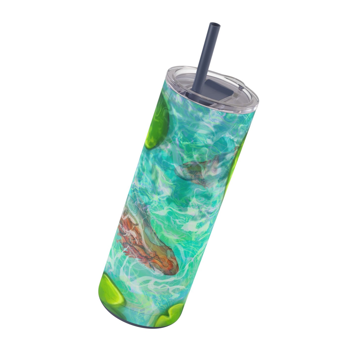 Skinny Tumbler with Abstract Water Design, Eco-Friendly Drinkware, Cool Gift for Her, Summer Vibes, Home & Office Decor, Lily Pads, Fish Pond