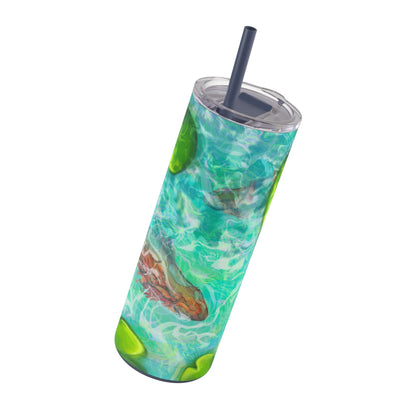 Skinny Tumbler with Abstract Water Design, Eco-Friendly Drinkware, Cool Gift for Her, Summer Vibes, Home & Office Decor, Lily Pads, Fish Pond