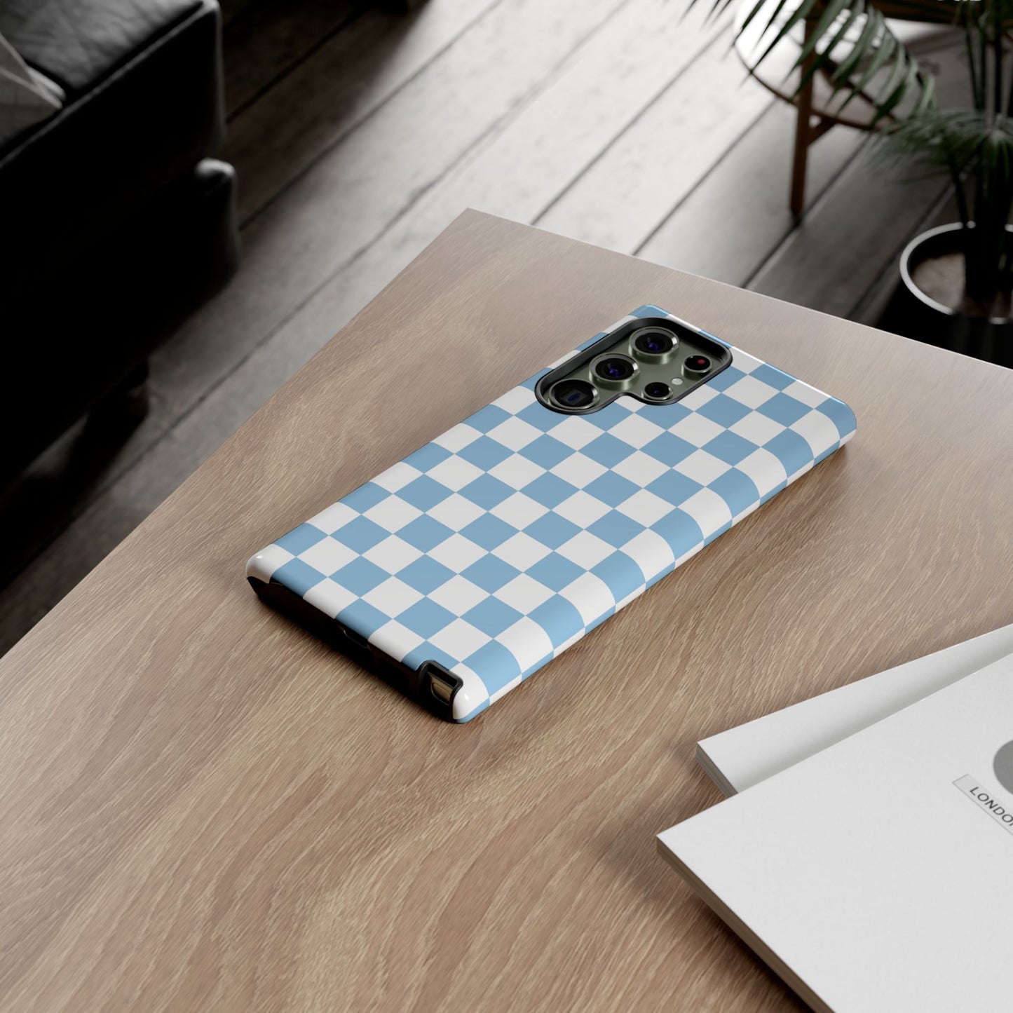 Blue Checkered Phone Case, Tough Phone Cover, Stylish Mobile Protector, Unique Gift for Him/Her, Trendy Accessories for Holidays