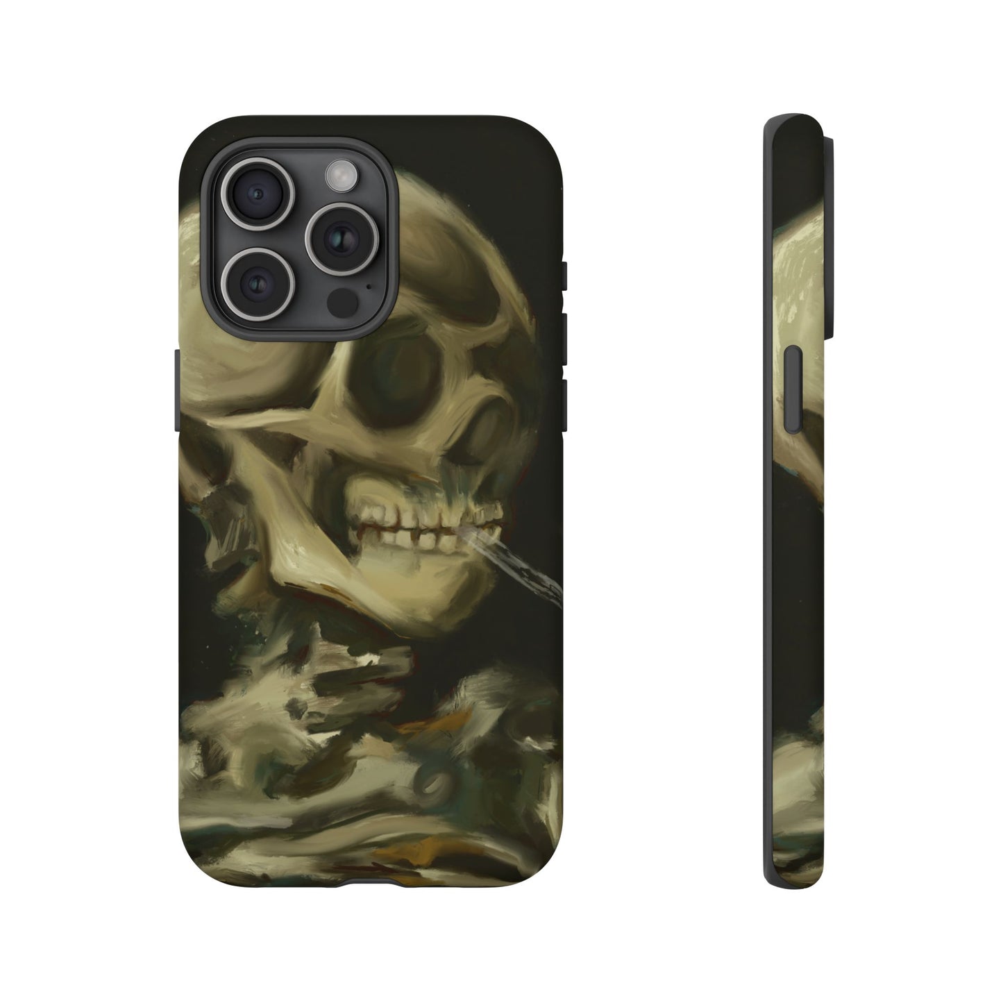 Skull Phone Case - Tough Cases, Macabre Style, Unique Accessories, Perfect for Halloween, Gothic Decor, Edgy Gift Idea | Van Gogh Reimagined, Abstract Twist on  Van Gogh's Skeleton with Burning Cigarette