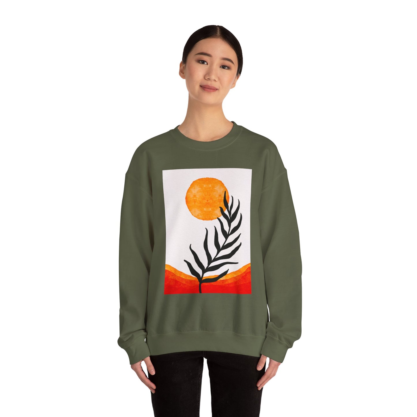 Bohemian Sun & Leaf Crewneck Sweatshirt, Cozy Unisex Sweatshirt, Nature-Inspired Apparel, Fall Fashion, Gift for Nature Lovers