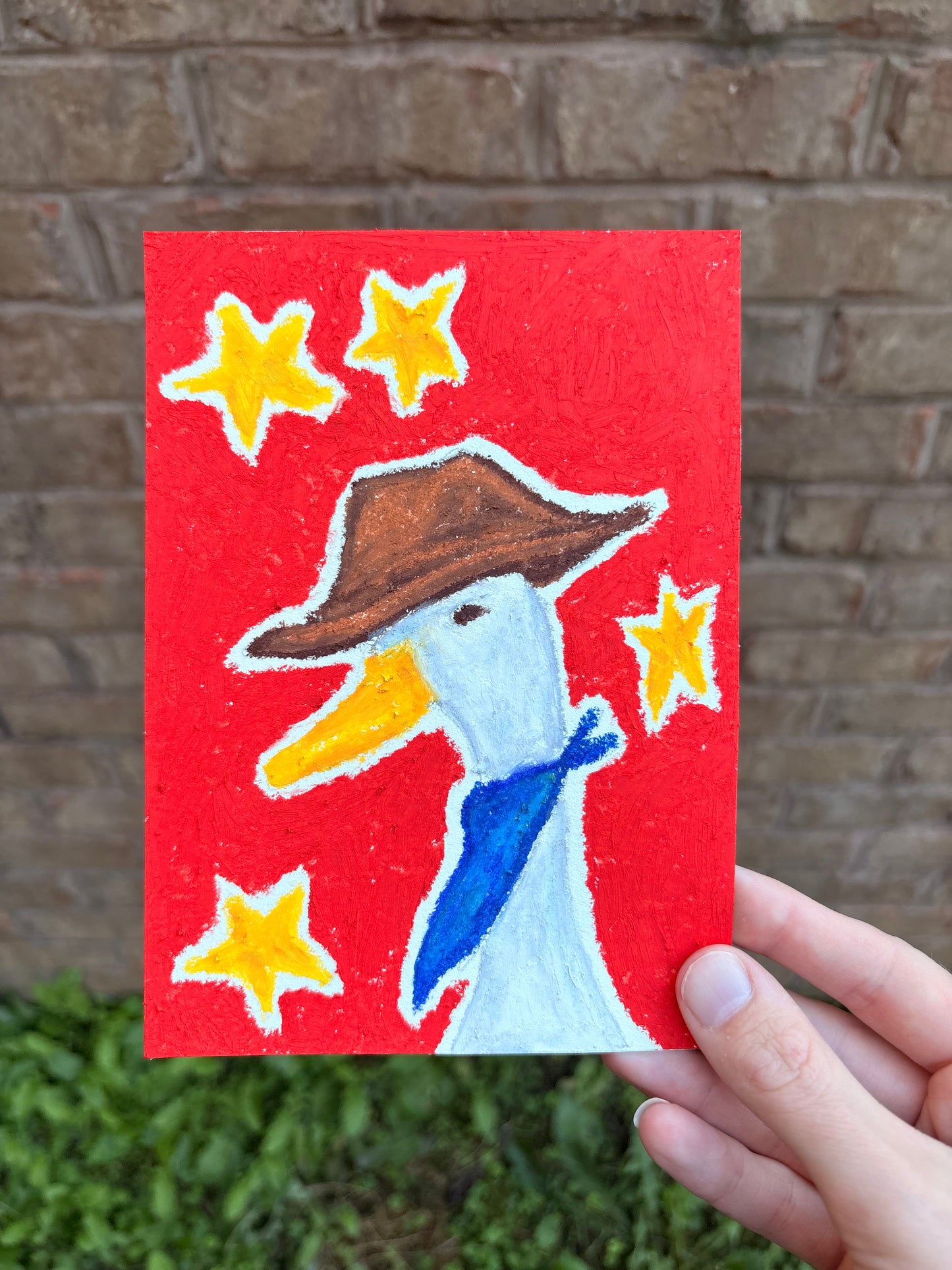 “Star of the Coop” — Original 5x7 Oil Pastel Artwork