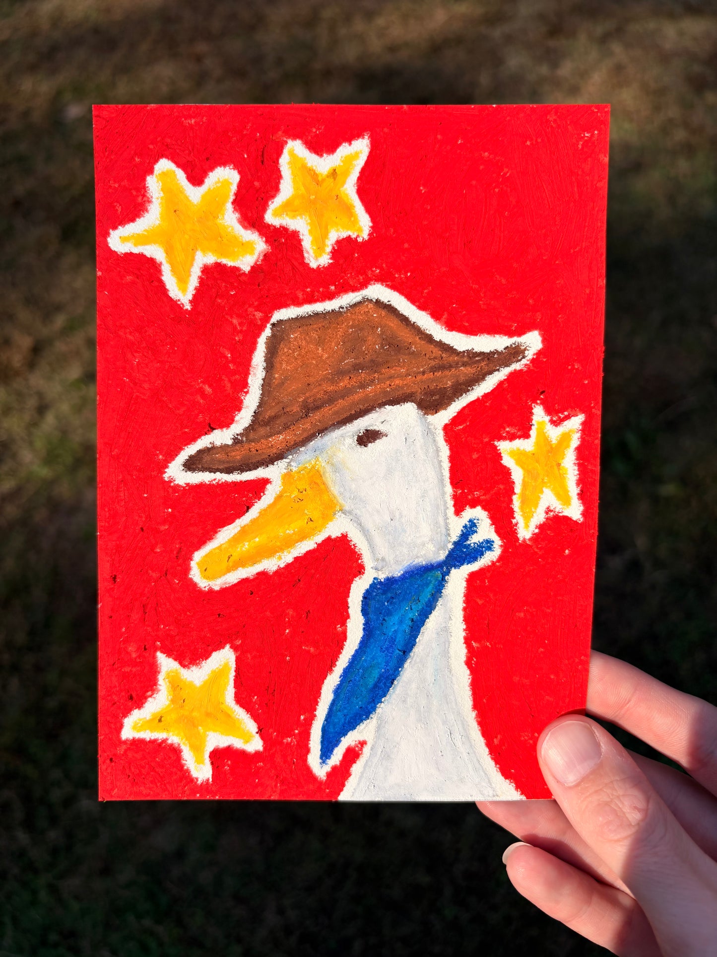 “Star of the Coop” — Original 5x7 Oil Pastel Artwork